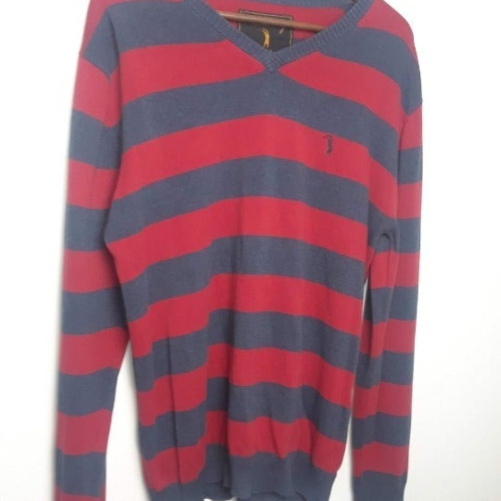 Meatory Striped Red Golfing Sweater | M